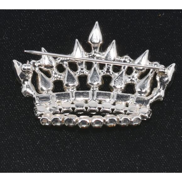 Vintage B. David Aurora Borealis, Peridot, Ruby Rhinestone Crown Brooch Signed - Picture 4 of 6